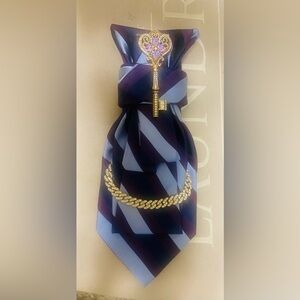 Elegant Striped Tie with Gold Key and Chain
